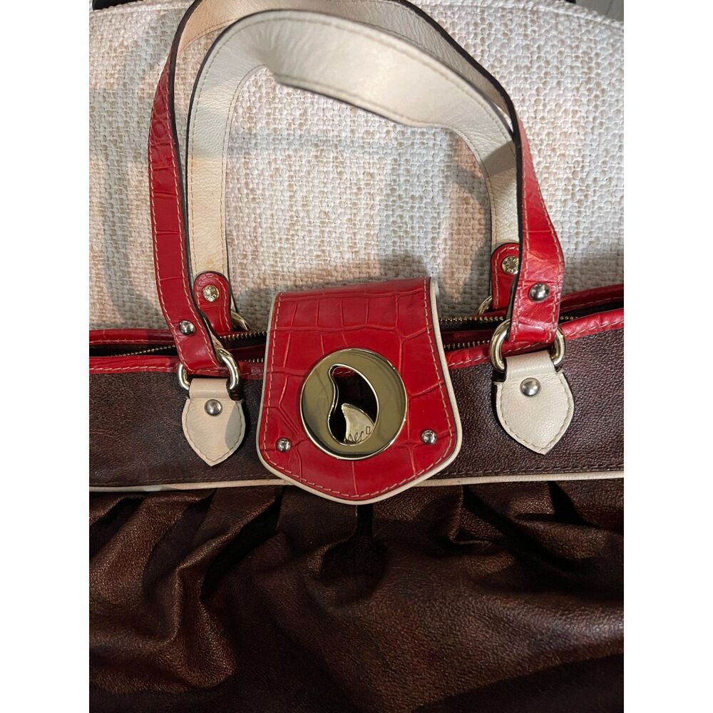 ETRO brown-and-red-cream top-handle bag  Crocodile Vintage Paisley